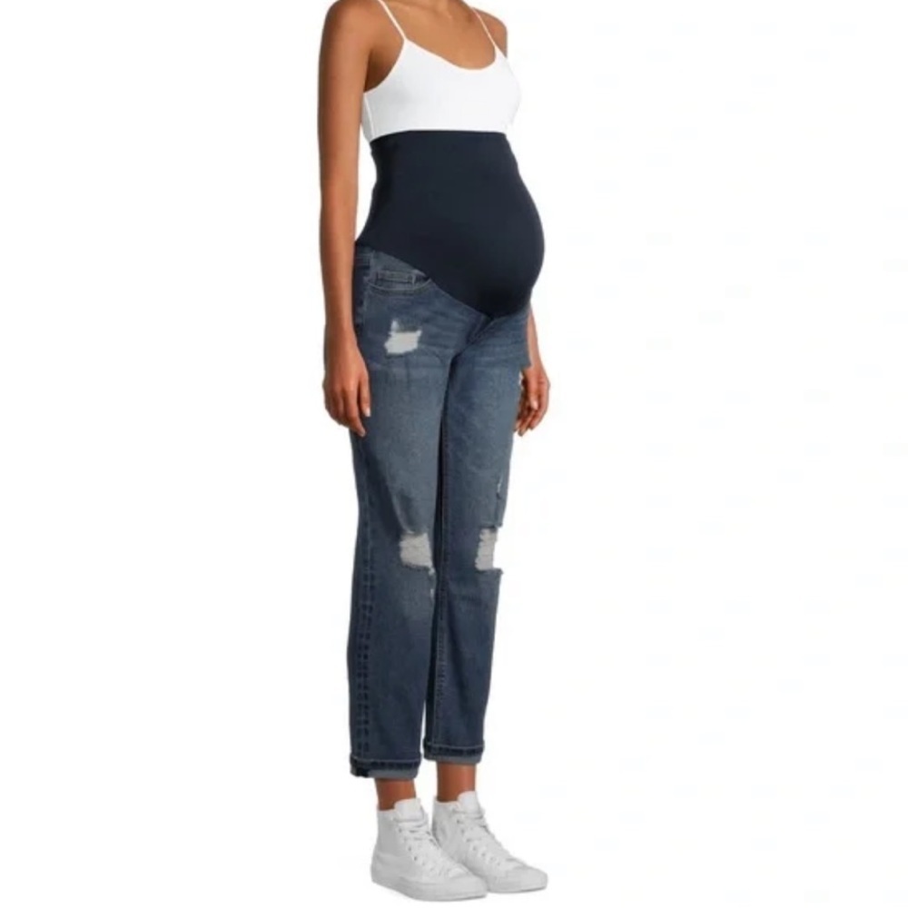Women's Maternity Boyfriend Jeans with Full Panel - Picture 2 of 6